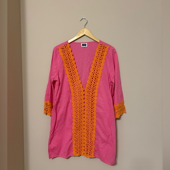 Mud Pie Women’s Pink and Orange Lace Swim Cover-Up Size Large - Picture 2 of 4
